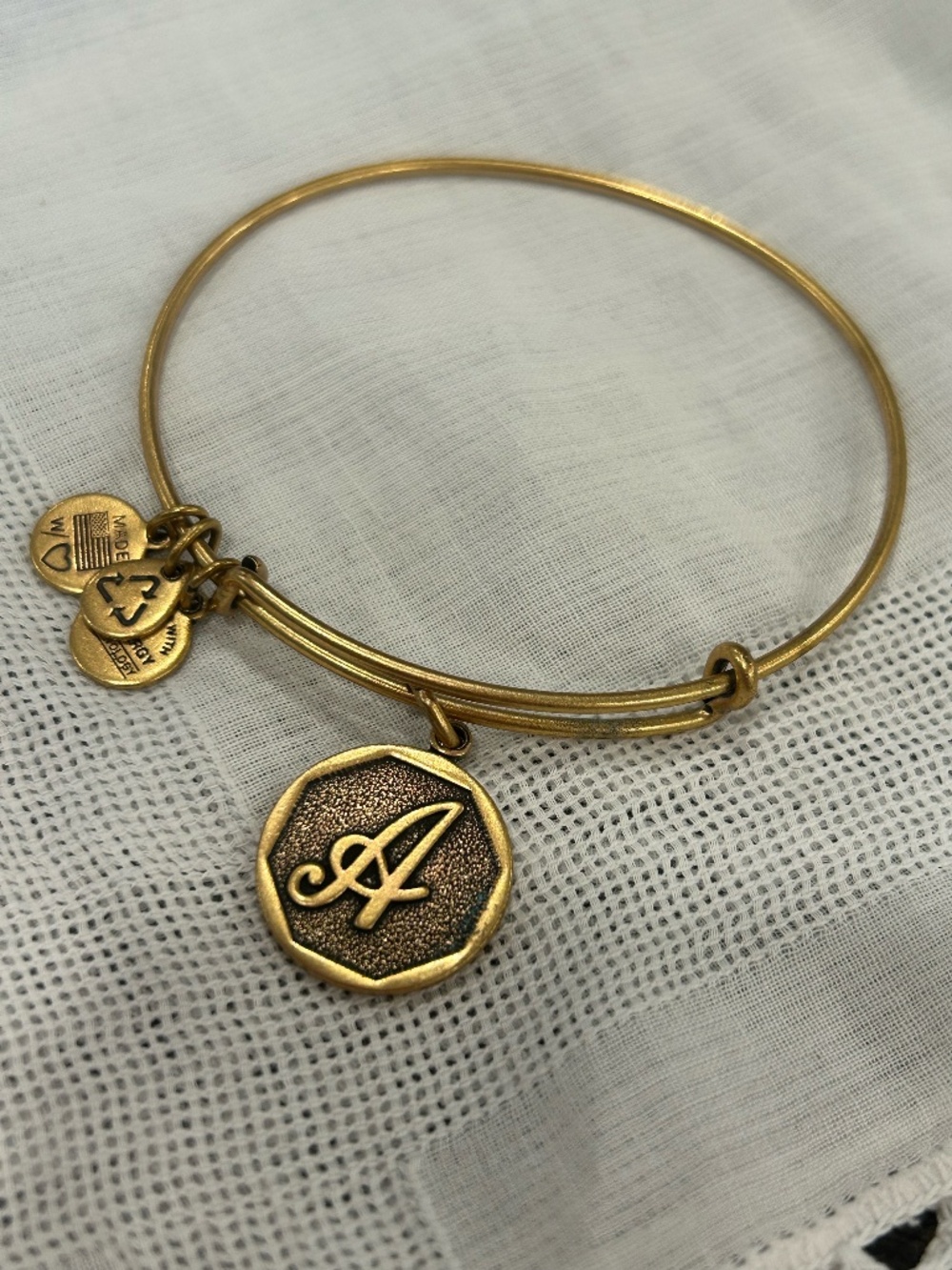 Alex and Ani letter "A" bangle in Rafaelian Gold